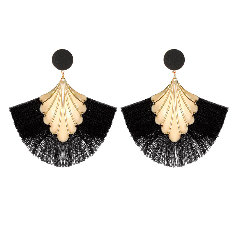 Wholesale Bohemian Fan Shape Long Tassel Vintage Ripple Earrings